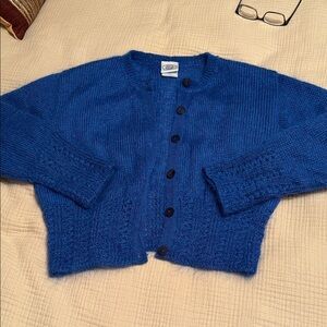 Mohair Laura Ashley Blue Knit Button-Front Women's Sweater Cardigan